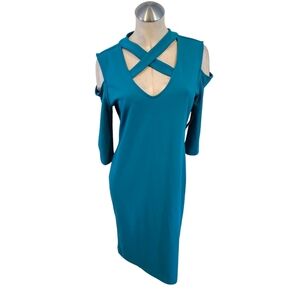 BOLD elements Blue Bodycon Cocktail Dress with Asymmetrical Neckline